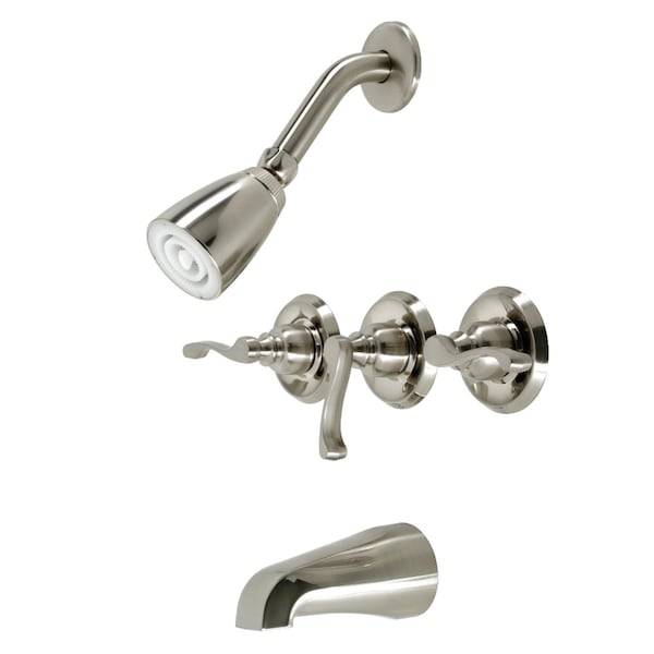 Kingston Brass Three-Handle Tub and Shower Faucet, Brushed Nickel KB238FL - main